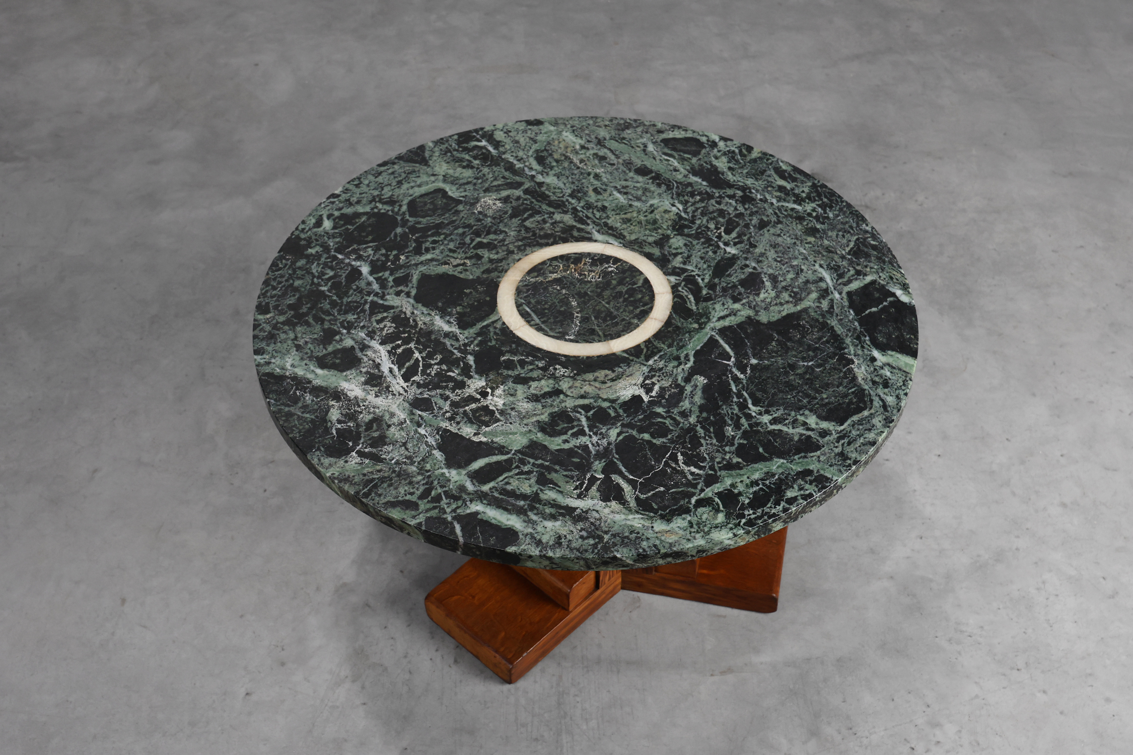 Art Deco Oak and Green Marble Coffee Table, France, 1920thumbnail